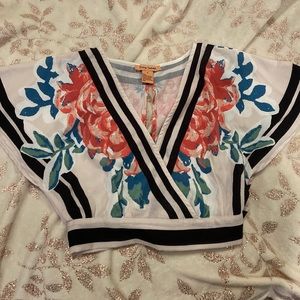 Low cut flower crop top with tied back